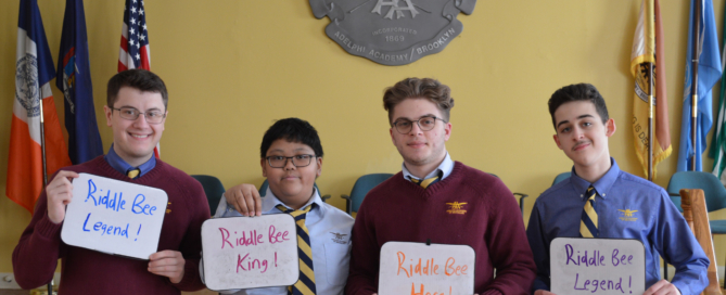 Riddle Bee winners Adel and Kristian are congratulated by organizers Arber and Isaac!