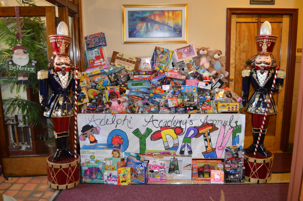 Adelphi Academy of Brooklyn's toy bin overflowed with generous donations!