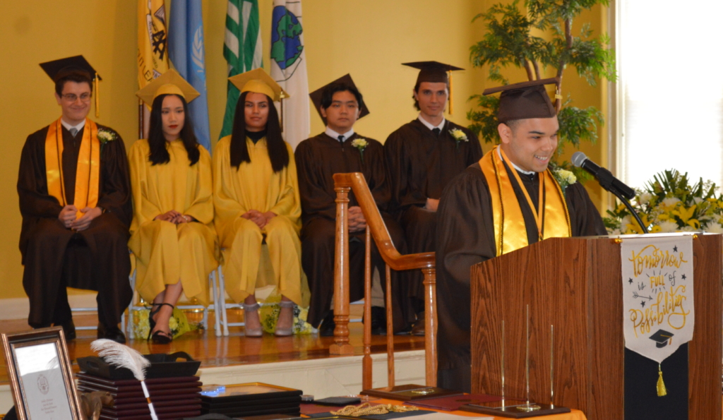 Salutatorian Anthony Iglesias delivers remarks at the Commencement Exercises.