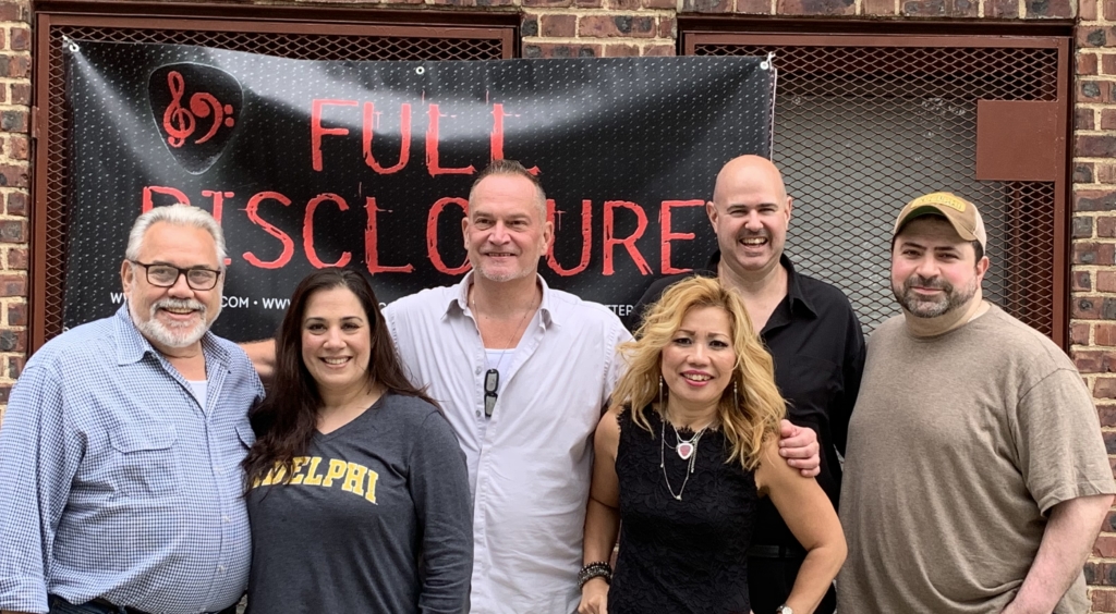 Adelphi Academy of Brooklyn Head of School Ms. Iphigenia Romanos second from left), Director of Community External Relations Mr. Chip Cafiero left) and Director of Academy Operations Mr. Albert C. Corhan welcome members of Full Disclosure to the Back to School Bash!