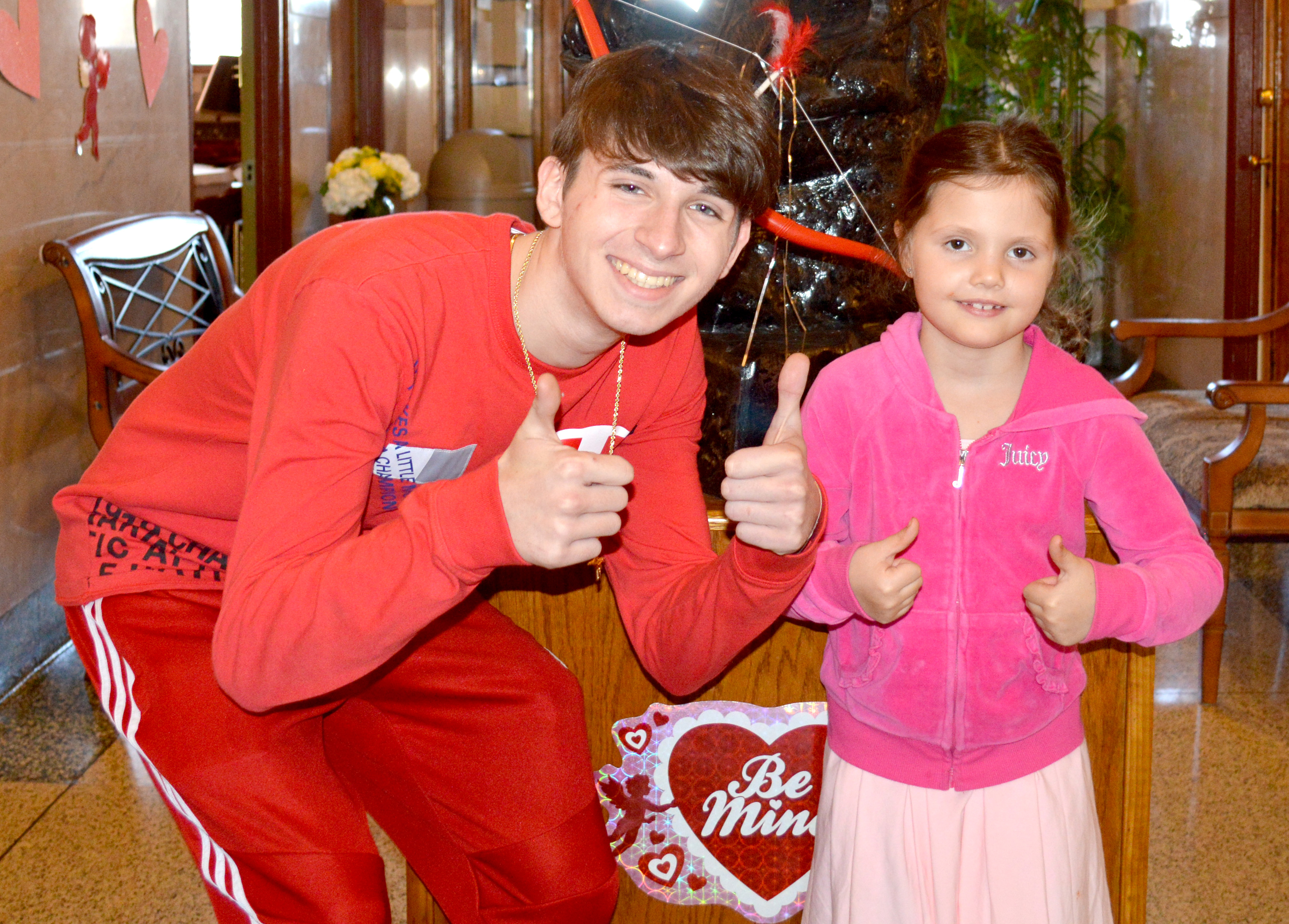 Upper Schooler Joe and Lower Schooler Nicole share a thumbs up on Valentines Day!