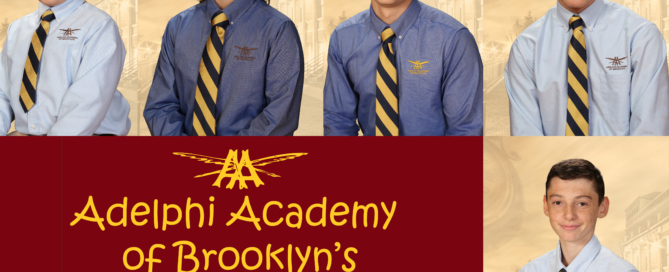Adelphi Academy of Brooklyn's February 2020 Students of the Month: Martin (Lower School), Michael (Middle School), Ariel (Upper School), Matthew (Student-Artist) and Jonathan (Scholar-Athlete).