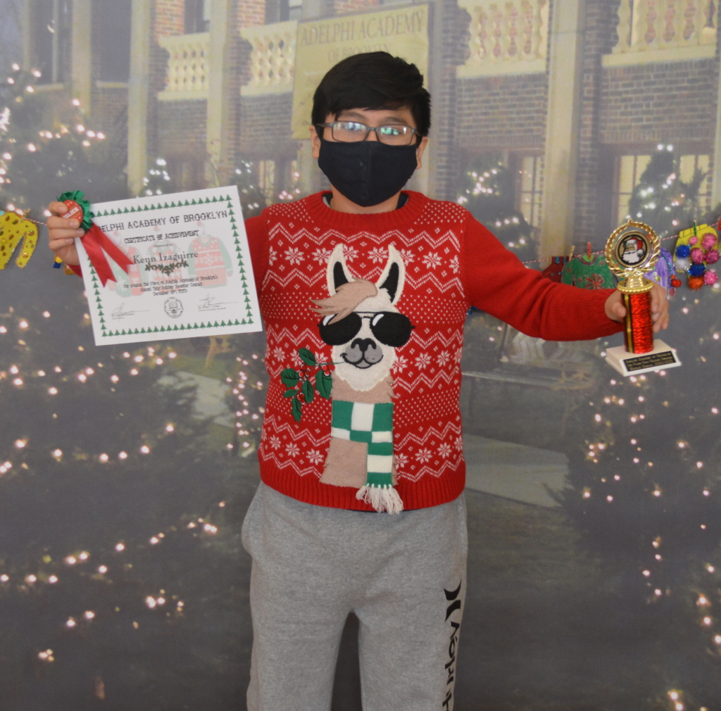 Kenn won second prize in the Middle School Ugly Holiday Sweater Contest!