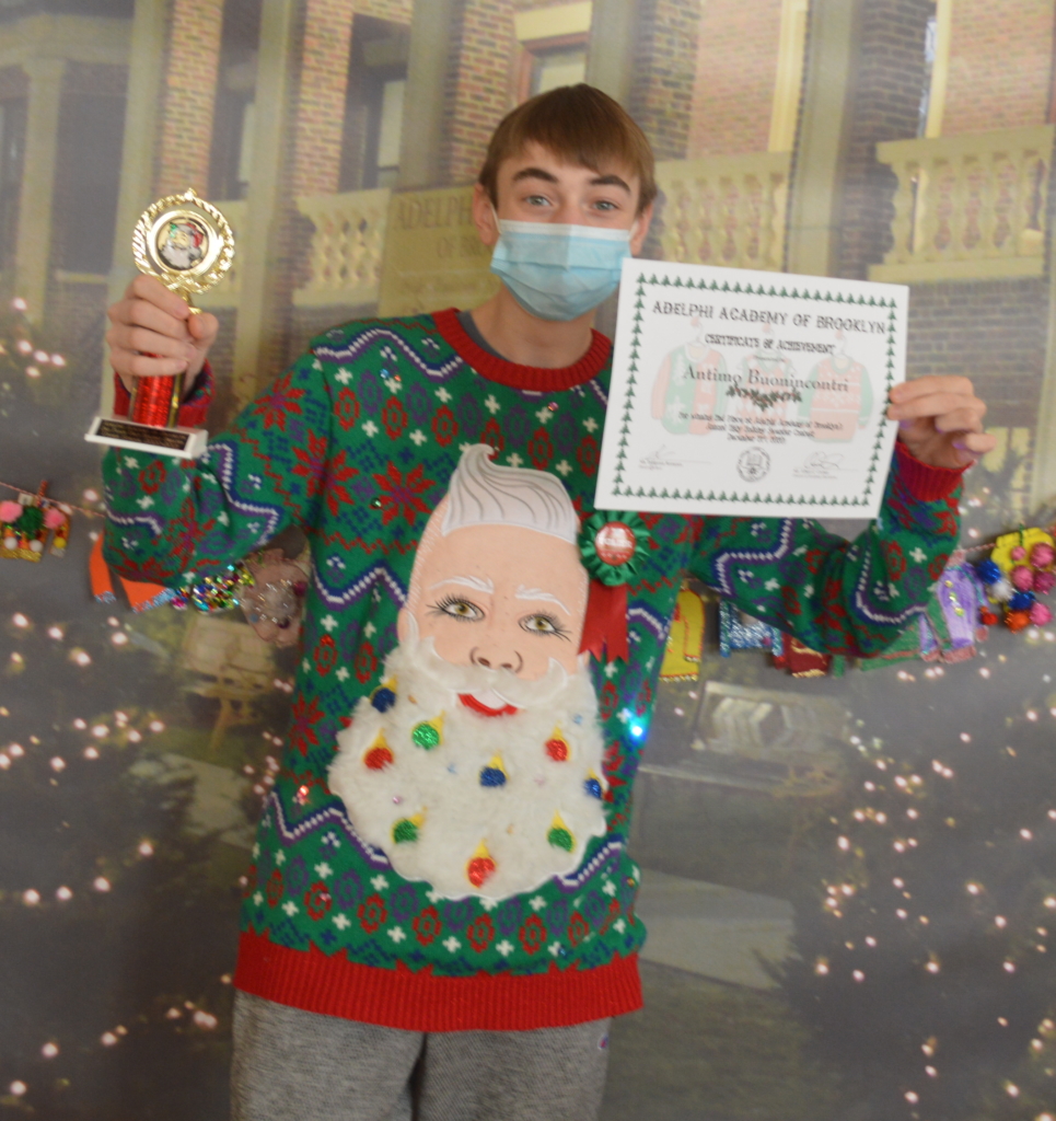 Antimo won second prize in the Upper School Ugly Holiday Sweater Contest!
