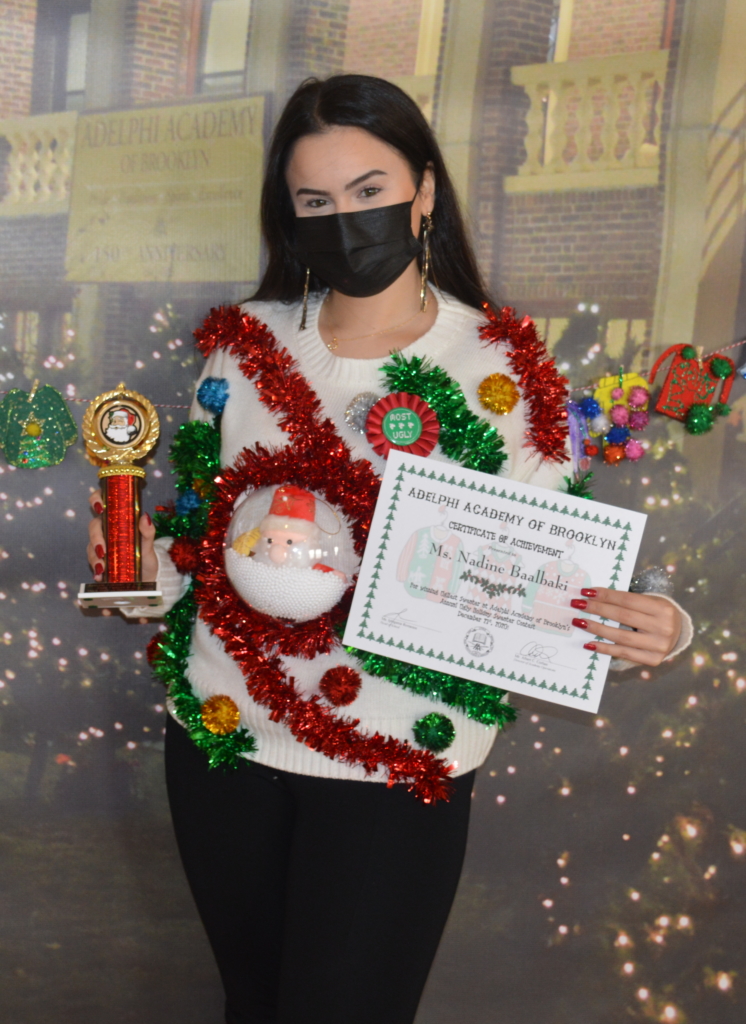Ms. N. Baalbaki won first prize in the Faculty Ugly Holiday Sweater Contest!