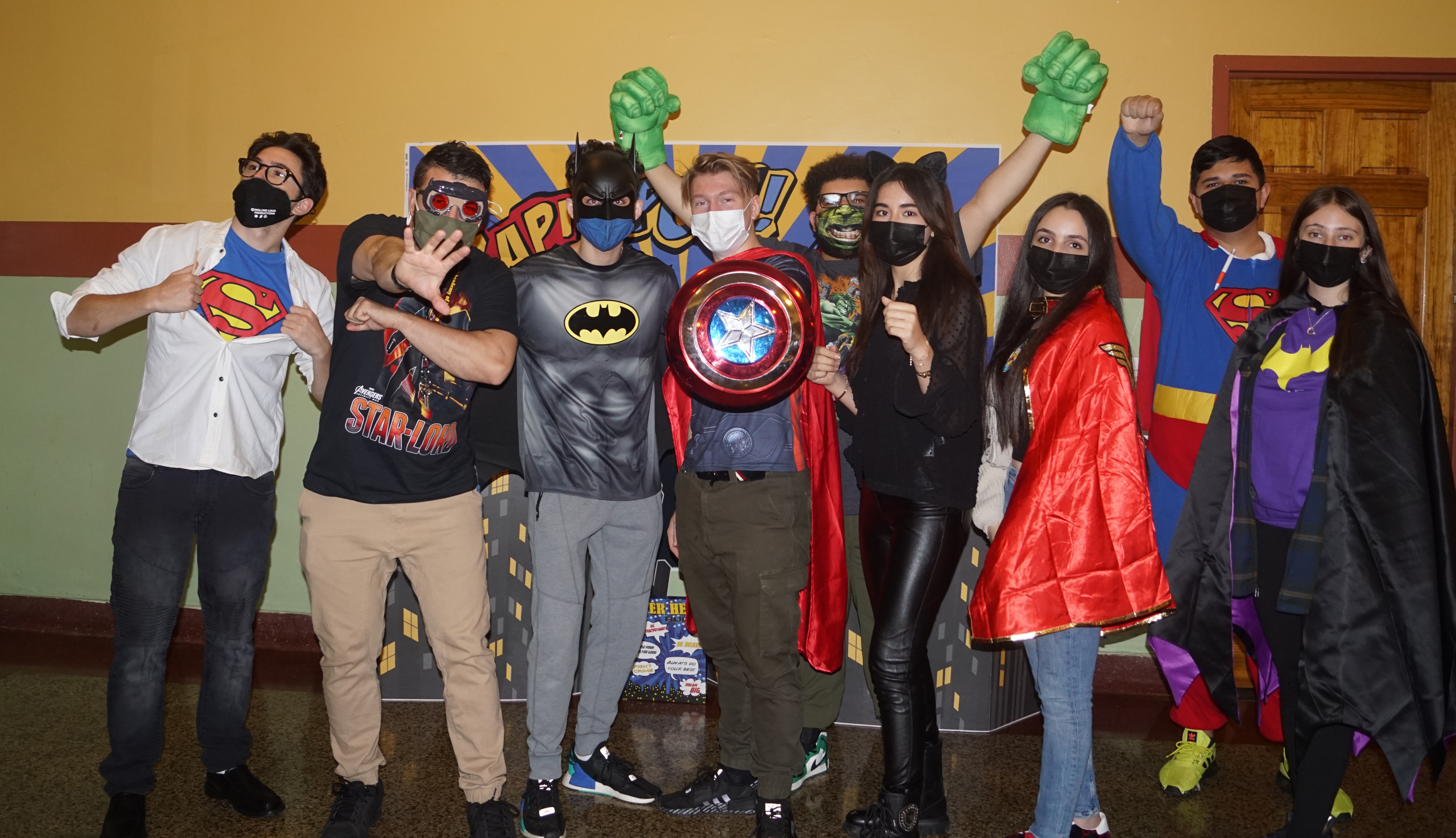 Mr. DeCrescenzo and members of Adelphi Academy of Brooklyn's Class of 2022 show off their superhero costumes!