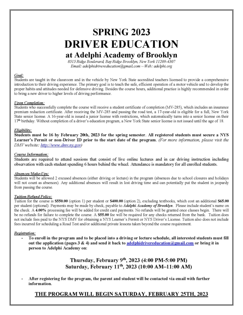 Spring Driver's Ed Letter and Application