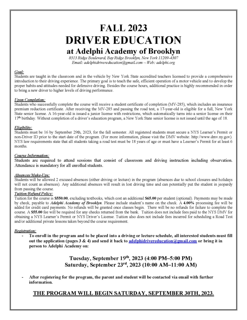 Fall Driver's Ed Letter and Application